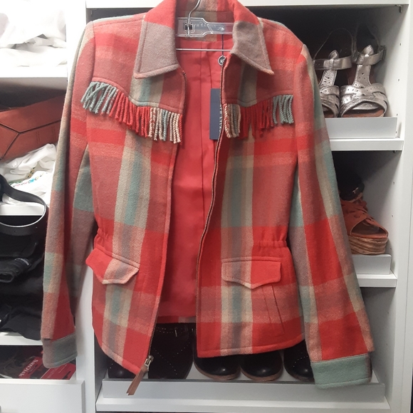 Ralph Lauren fringe western country navajo boho plaid wool jacket coat - Picture 4 of 10